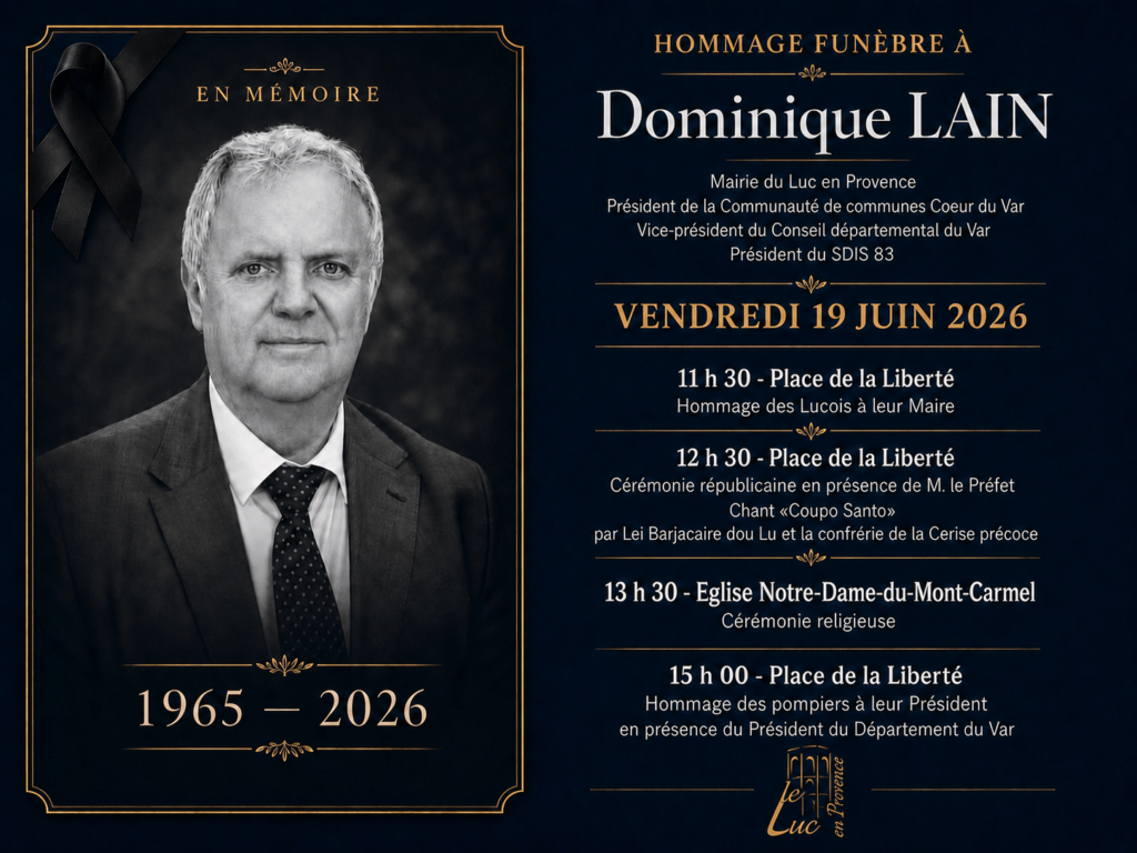 Vendredi 19 juin – Obsèques de Dominique Lain, Maire du Luc
